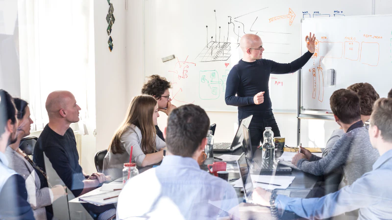 Team members in a brinstorming session